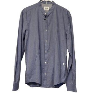 NWT Serge Blanco Bleu Long Sleeve Slim Athlete Collarless Shirt Size L NWT #7194